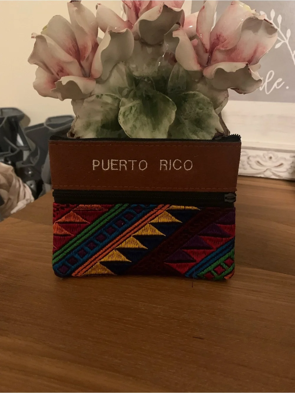 Puerto Rico Embroidered Suede two Zip Pouch - Picture 7 of 7